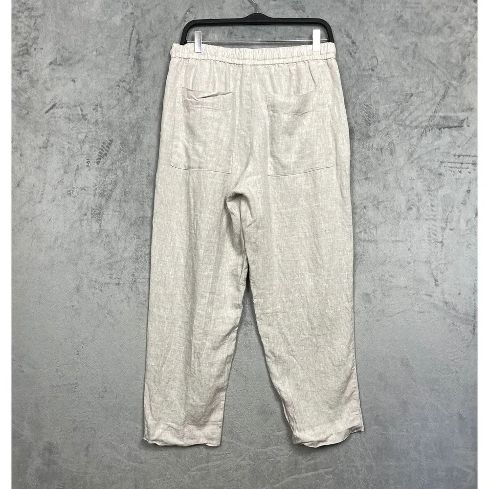 Zara‎ Linen Coastal Grandma Neutral Cropped Tapered Pants Elastic Waist Medium